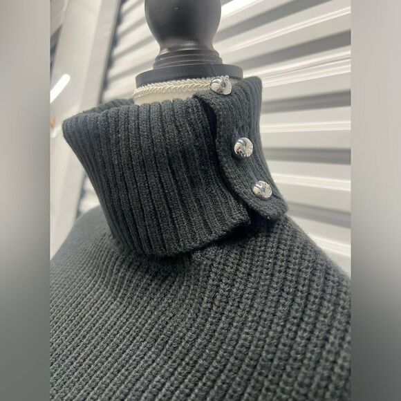 Michael Kors Women's Wide-Rib Button Turtleneck Poncho - Picture 4 of 8